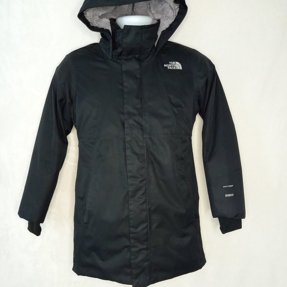 North Face Goose Down 550 Black Hood Winter Coat Parka (Girl/Kids Medium)